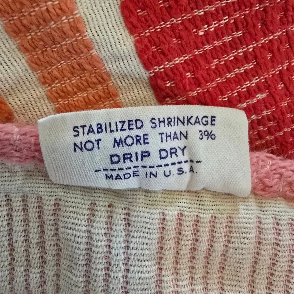 Bates Disciplined Bedspread Vintage MCM Pink Orange Red Striped Woven Made USA
